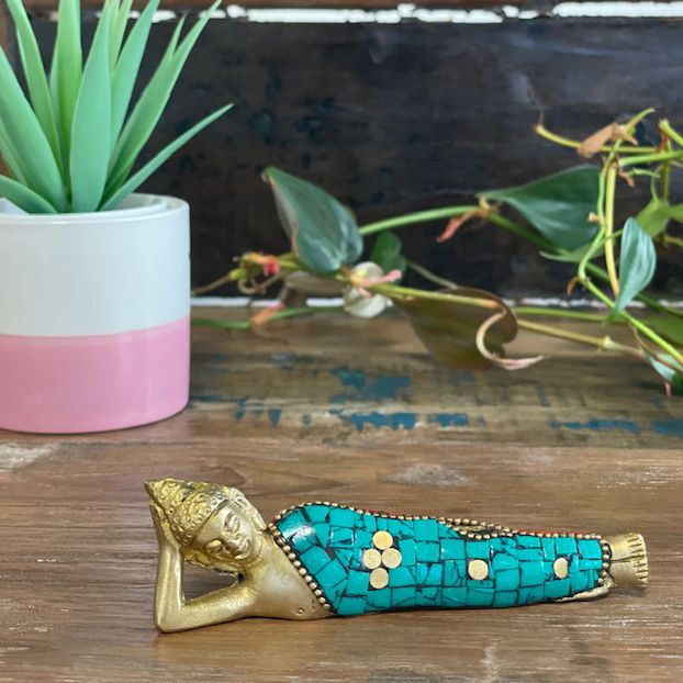 Messing-Buddhafigur - Liegend - 10 cm