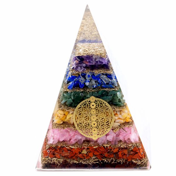 Orgonite Pyramide 'Seven Chakra Flower of Life' - 150 mm