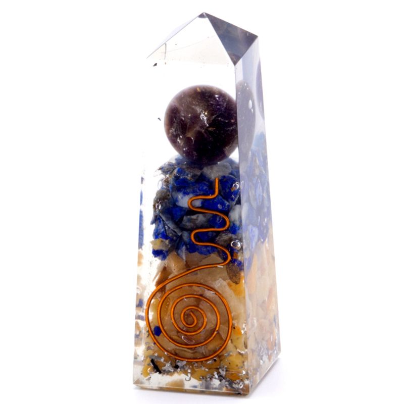 Orgonite Obelisk 'Power Point' Kupfer, Lapis und gelbes Aventurin - 90x25 mm