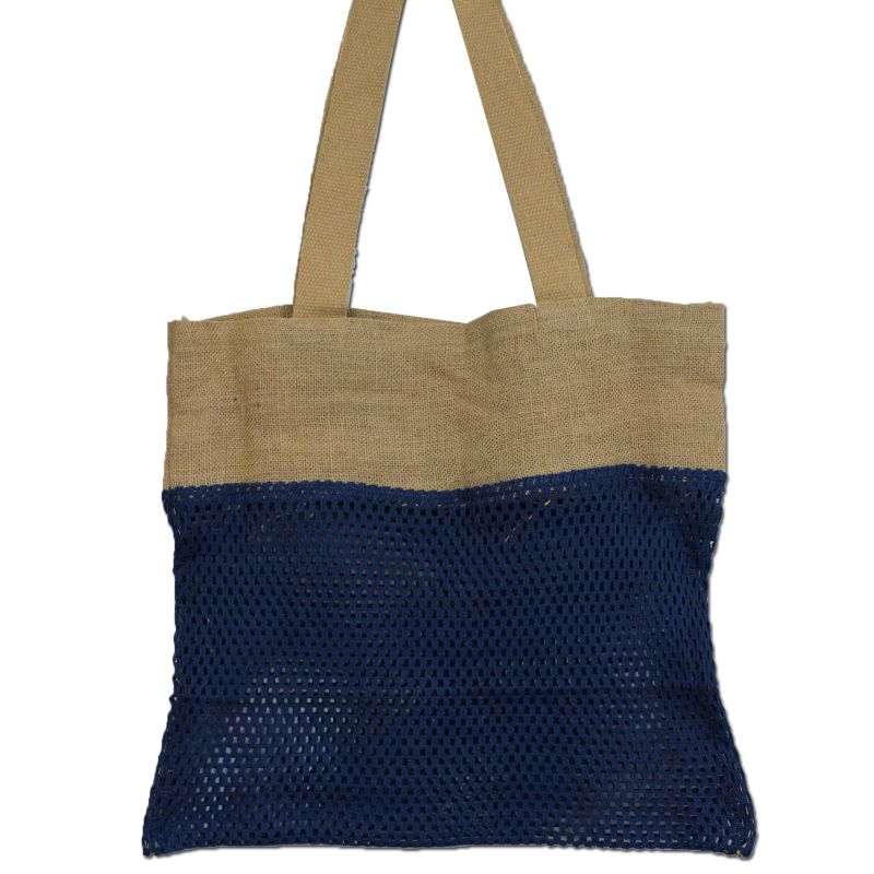Netzbeutel aus Jute und Baumwolle - denimblau