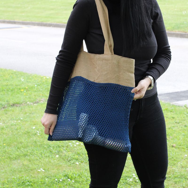 Netzbeutel aus Jute und Baumwolle - denimblau