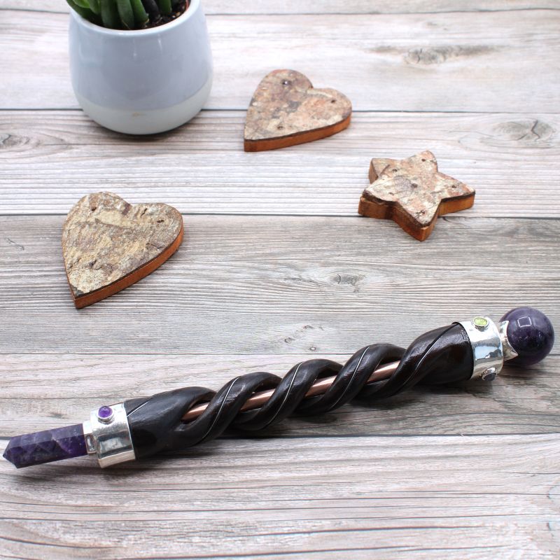 Gedrehter Heilstab mit Kupferrohr - Amethyst