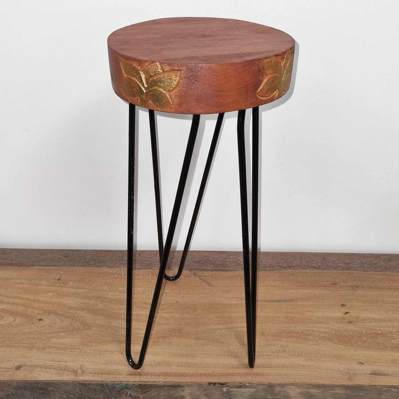 Pflanzenständer aus Albesia  Holz - Terrakotta- und Golddetail