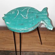 Pflanzenständer aus Albesia  Holz -Türkis-Fisch