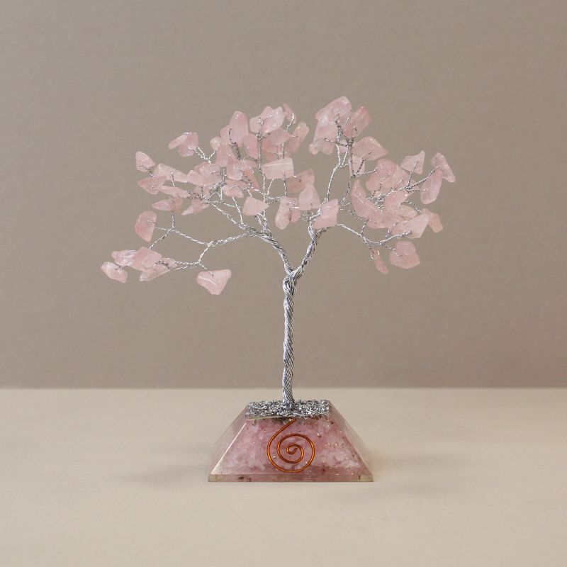Edelsteinbaum mit Orgonitbasis – 80 Steine ​​– Rosenquarz