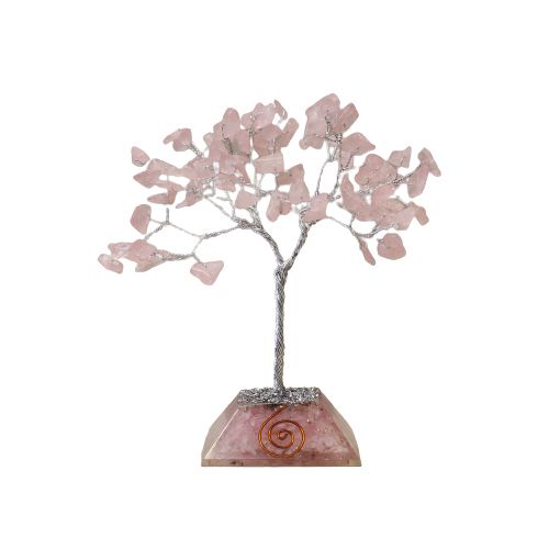 Edelsteinbaum mit Orgonitbasis – 80 Steine ​​– Rosenquarz