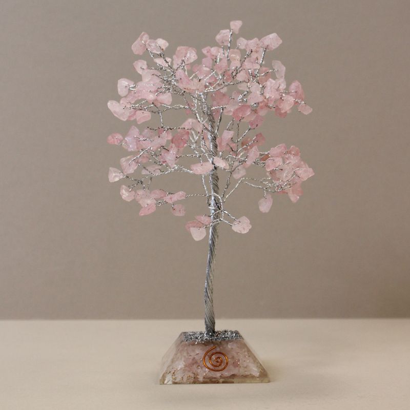 Edelsteinbaum mit Orgonitbasis – 160 Steine ​​– Rosenquarz