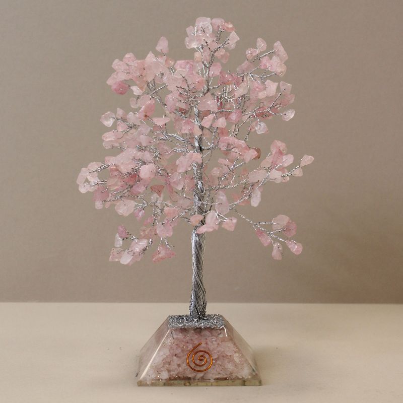 Edelsteinbaum mit Orgonit-Basis - 320 Steine - Rosenquarz