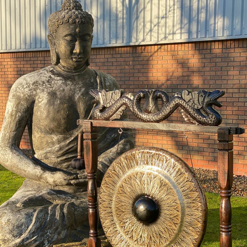 Großer Meditationsgong auf antikem braunem Ständer - 80 cm - Schwarz - Standard