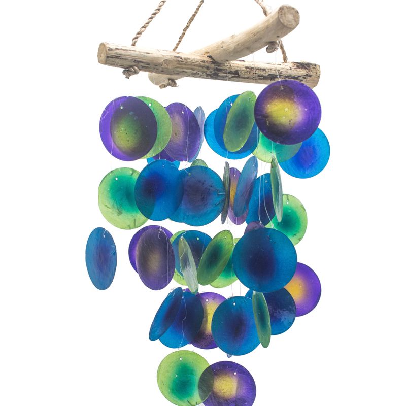Grün und Violett- Kreuzglockenspiel aus  Treibholz