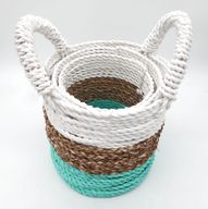 Korbset aus Seegras - Grün / Natur / Weiß