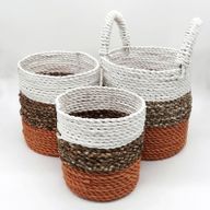 Korbset aus Seegras - Orange / Natur / Weiß