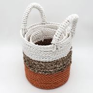 Korbset aus Seegras - Orange / Natur / Weiß