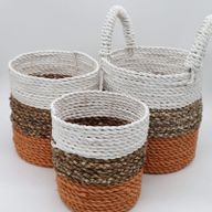 Korbset aus Seegras - Orange / Natur / Weiß