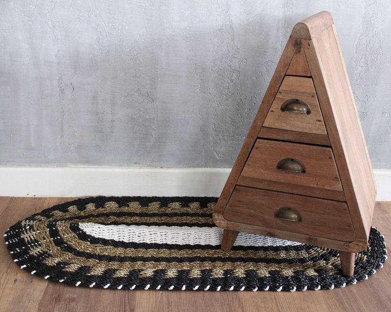 Ovales Seegras Schwarz, Weiß und Hellbraun – Klassisch – 60 x 120 cm