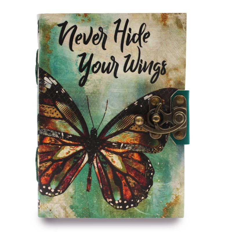 Leder-Notizbuch "Never Hide Your Wings" mit Büttenrand (18x13 cm)