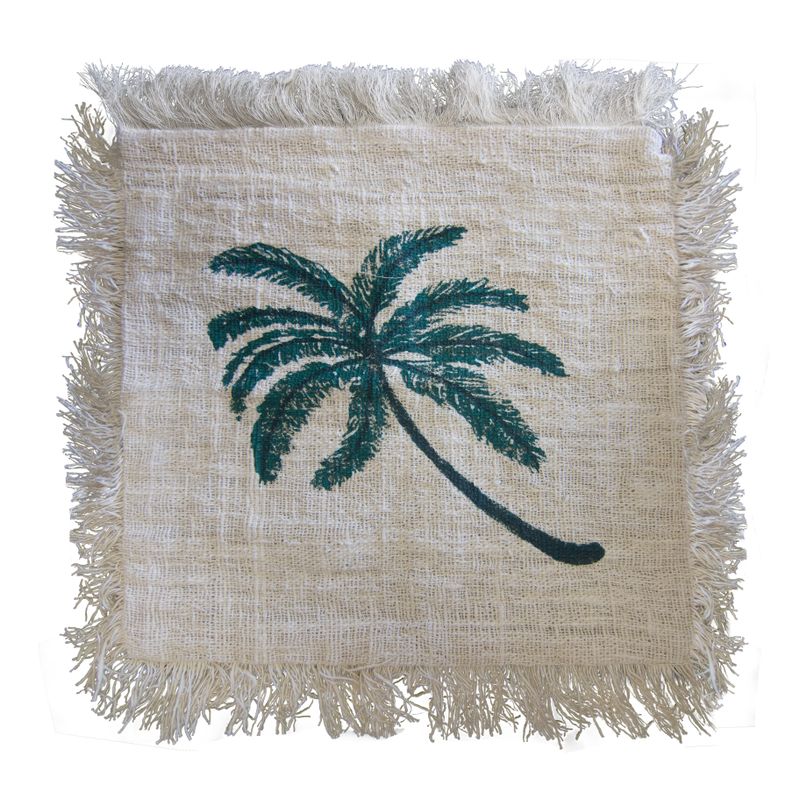 Leinenkissen 60x60cm Palme mit Fransen