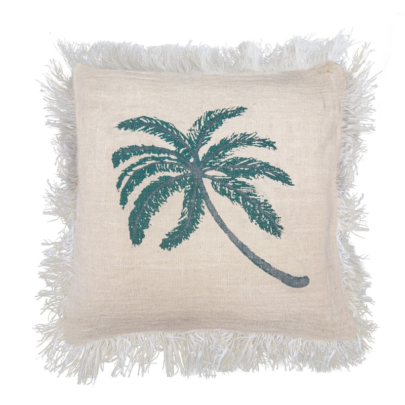 Leinenkissen 60x60cm Palme mit Fransen