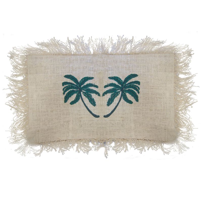 Leinenkissen 30x50cm Palme mit Fransen