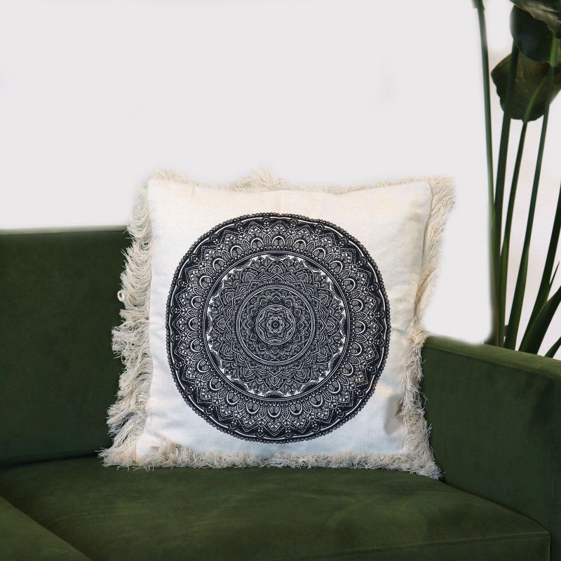 Traditionelles Mandala-Kissen - 45x45cm - Schwarz