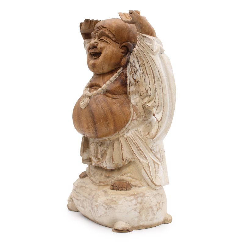Happy Buddha Hände hoch - Whitewash 40cm