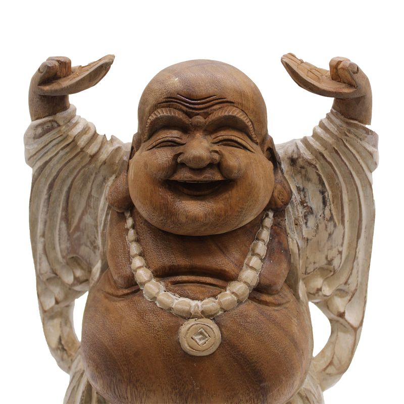 Happy Buddha Hände hoch - Whitewash 40cm
