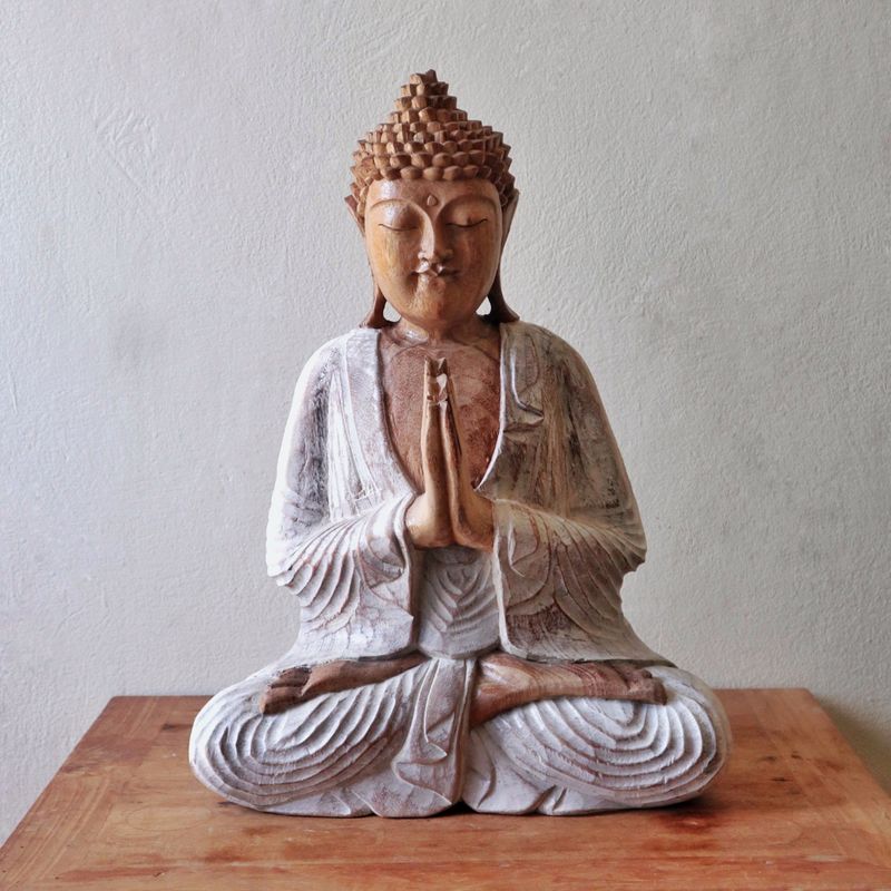 Buddha Statue Whitewash - 40cm Willkommen