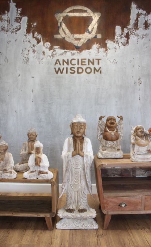 Buddha-Statue stehend – Whitewash – 1 m Willkommen