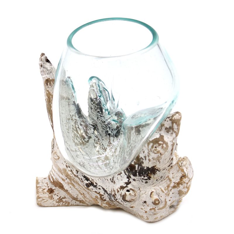 Geschmolzenes Glas auf gebleichtem Holz – mittlere Schale