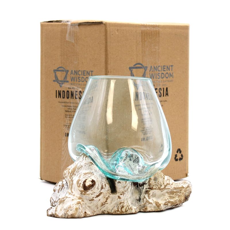 Geschmolzenes Glas auf gebleichtem Holz - Große Schale