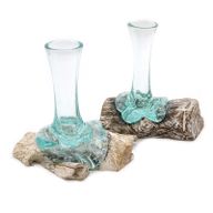 Geschmolzenes Glas auf getünchtem Holz – Vase – klein