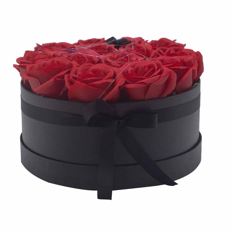 Seifenblumen-Geschenk-Blumenstrauß - 14 Rote Rosen - rund