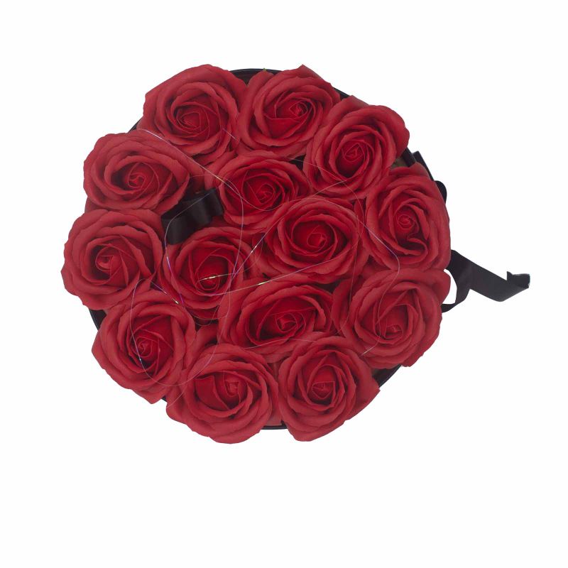 Seifenblumen-Geschenk-Blumenstrauß - 14 Rote Rosen - rund