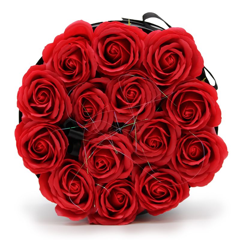 Seifenblumen-Geschenk-Blumenstrauß - 14 Rote Rosen - rund