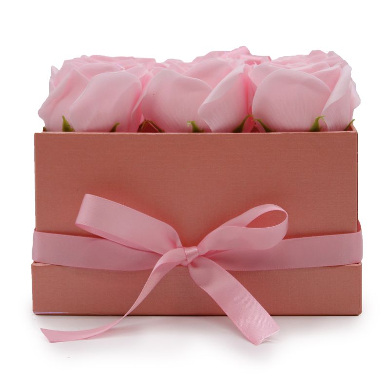 Seifenblumen-Geschenk-Blumenstrauß - 9 Rosa Rosen - Quadrat