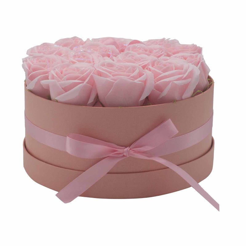 Seifenblumen-Geschenk-Blumenstrauß - 14 Rosa Rosen - rund
