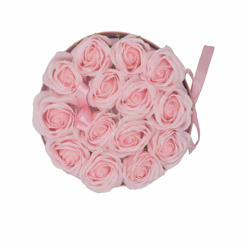 Seifenblumen-Geschenk-Blumenstrauß - 14 Rosa Rosen - rund