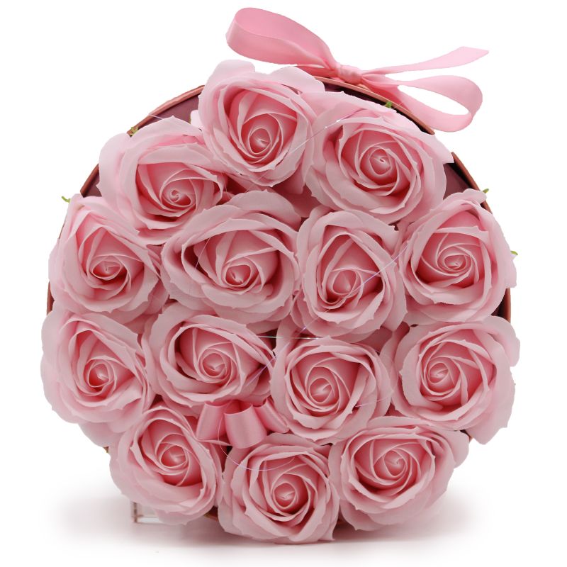 Seifenblumen-Geschenk-Blumenstrauß - 14 Rosa Rosen - rund