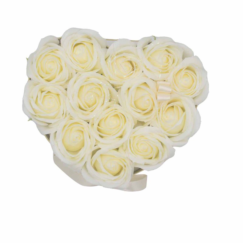 Seifenblumen-Geschenk-Blumenstrauß- 13 Cremefarbene Rosen - Herz
