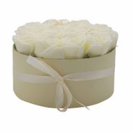 Seifenblumen-Geschenk-Blumenstrauß- 14 Cremefarbene Rosen - Rund
