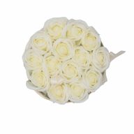 Seifenblumen-Geschenk-Blumenstrauß- 14 Cremefarbene Rosen - Rund