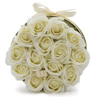 Seifenblumen-Geschenk-Blumenstrauß- 14 Cremefarbene Rosen - Rund