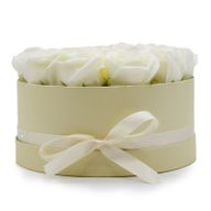 Seifenblumen-Geschenk-Blumenstrauß- 14 Cremefarbene Rosen - Rund