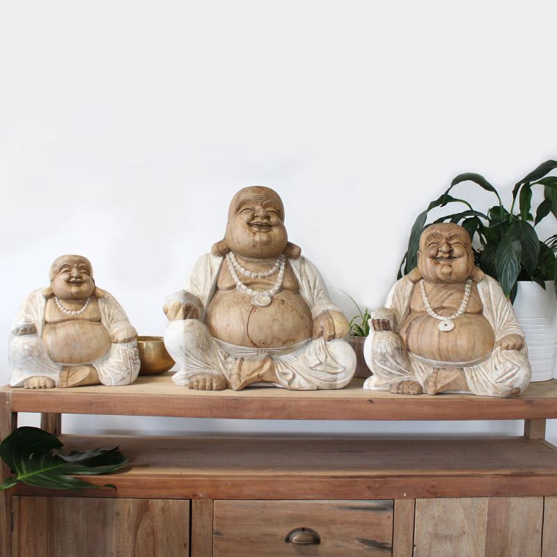 Glücklicher Buddha - Whitewash 40cm