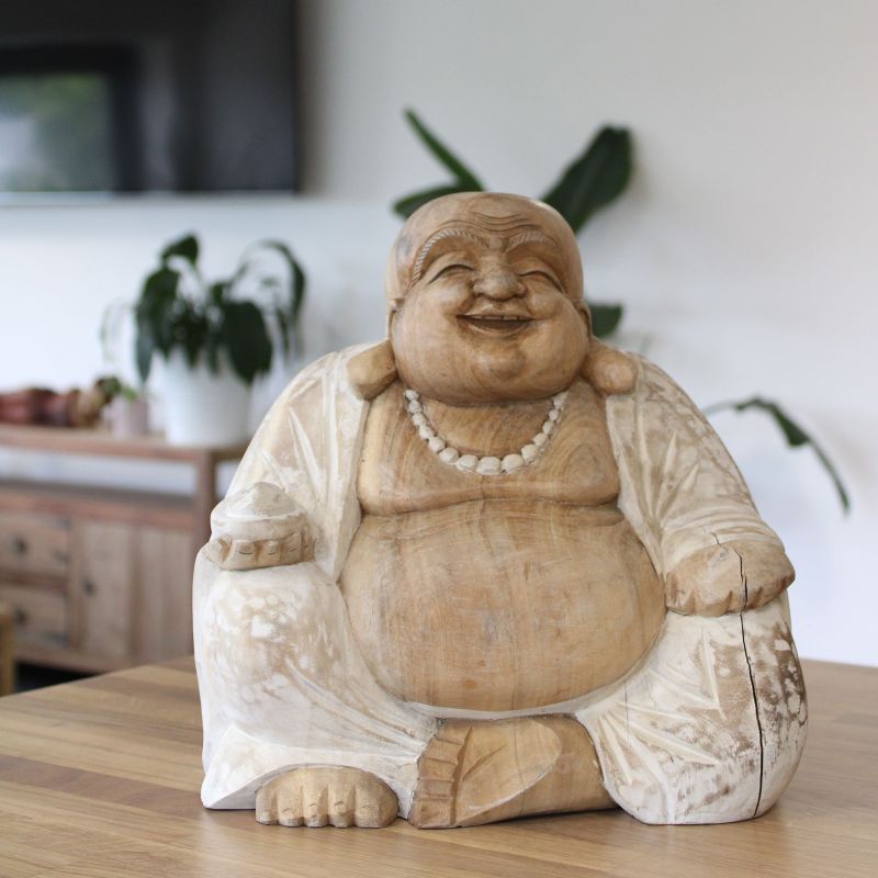 Glücklicher Buddha - Whitewash 30cm