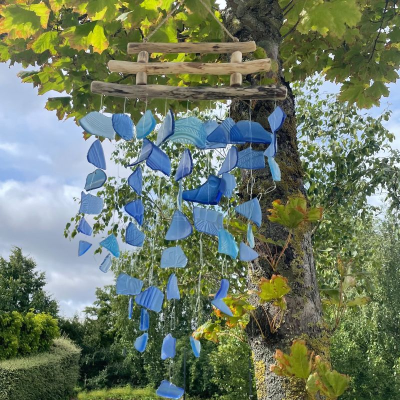 Drei Stäbe Windspiele - Blau