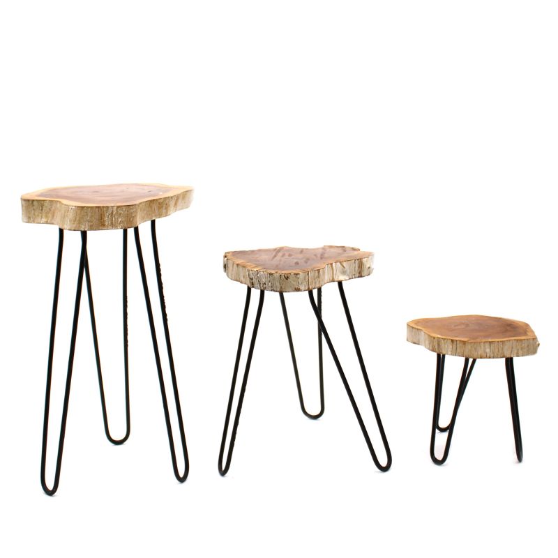 Set mit 3 Pflanzenständern aus Gamell-Holz – Whitewash