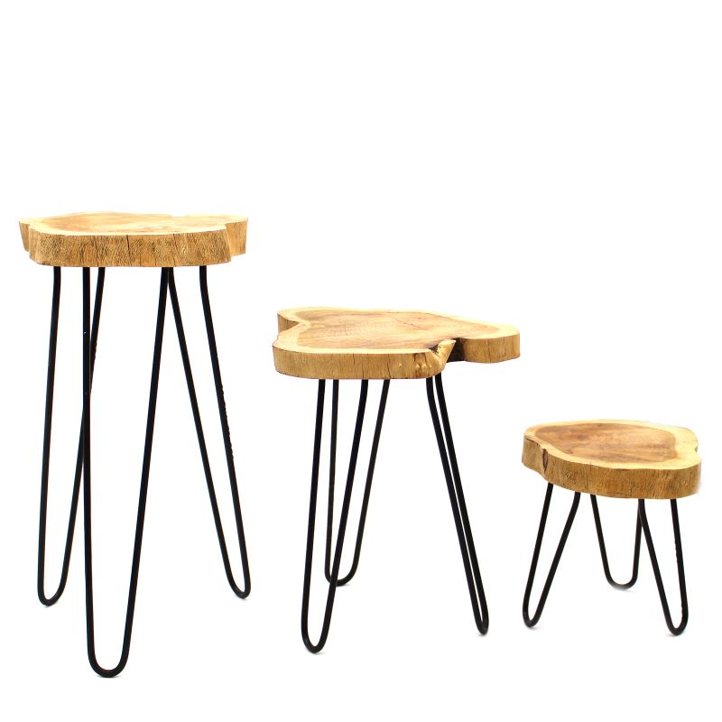 Set mit 3 Pflanzenständern aus Gamell-Holz – Natur