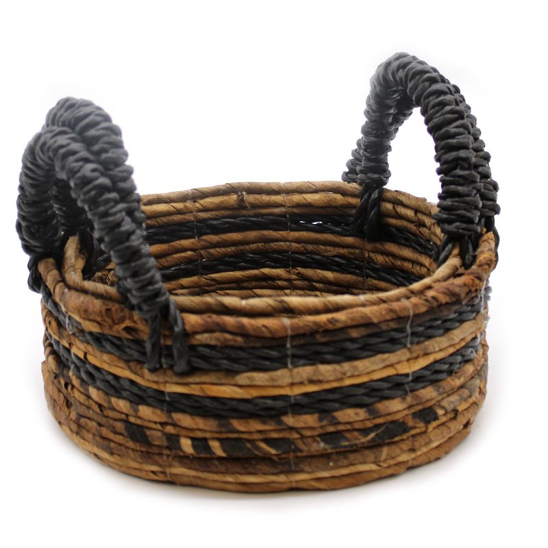 Korb aus Bananenblatt und schwarzer Raffia - 2-teiliges Set