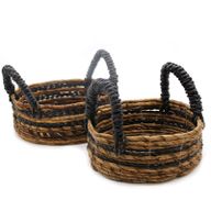 Korb aus Bananenblatt und schwarzer Raffia - 2-teiliges Set